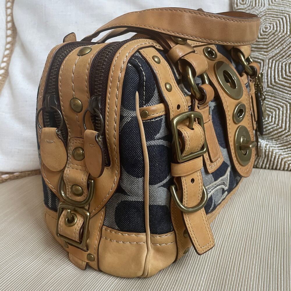 Rare Legacy Denim Lilly Satchel Turnlock Bag | Rainbow Legacy Lining, Vintage - Picture 5 of 13